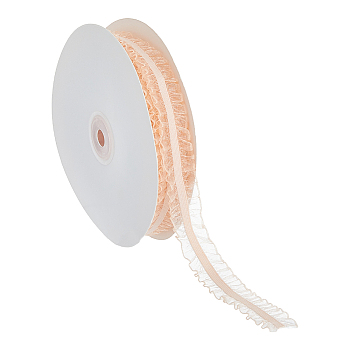 15 Yards Polyester Ruffled Elastic Lace Trim, for Clothes Sewing, PeachPuff, 3/4 inch(20mm)