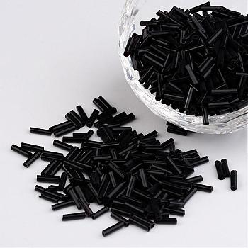 Glass Bugle Beads, Black, about 1.8mm in diameter, 6~8mm long, hole: 0.6mm, 1250pcs/50g