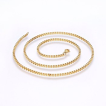 304 Stainless Steel Box Chain Necklaces, with Lobster Claw Clasps, Golden, 17.7 inch(45cm), 1.5mm