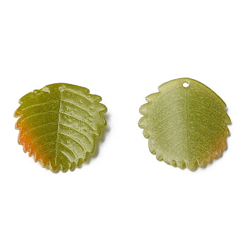 Plastic Pendants, Leaf, Olive, 17x15x2.5mm, Hole: 0.9mm