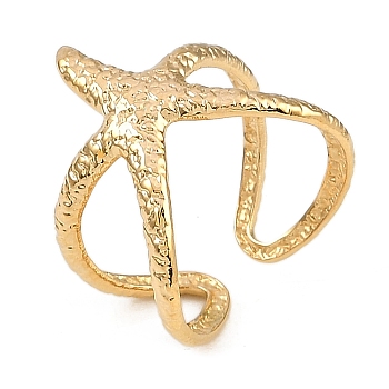 304 Stainless Steel Open Cuff Rings for Women, Starfish, Real 18K Gold Plated, 18mm, Inner Diameter: 17mm