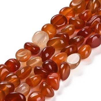 Natural Carnelian Beads Strands, Dyed & Heated, Tumbled Stone, Nuggets, 7.5~14x8~12x9~11mm, Hole: 1mm, about 44pcs/strand, 14.76 inch(37.5cm)