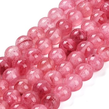 Natural Green Jade Beads Strands, Round, Dyed, Cerise, 6~6.5mm, Hole: 0.8mm, about 64pcs/strand, 15.47~15.55''(39.3~39.5cm)