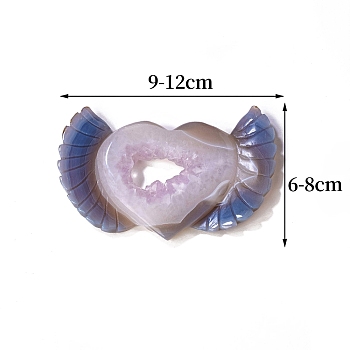 Natural Agate Geode Carved Healing Figurines, Reiki Energy Stone Display Decorations, Wing, 120x80mm