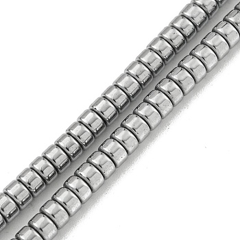 Electroplated Synthetic Non-magnetic Hematite Beads Strands, Disc, Heishi Beads, Silver Plated, 3.5x2mm, Hole: 1mm, about 183~188pcs/strand, 15.16''~15.67''(38.5~39.8cm)