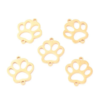 Stainless Steel Links Connectors, Dog Paw Print, Golden, 15x13x1.1mm, Hole: 1.2mm