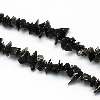 Natural Black Stone Bead Strands, Chip, 3~9x3~6x1~4mm, Hole: 1mm, about 350pcs/strand, 34.6 inch