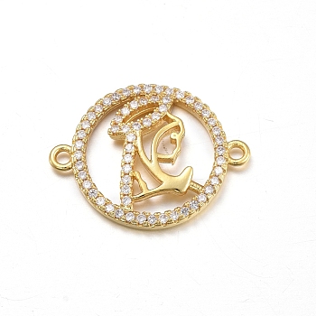 Brass Micro Pave Clear Cubic Zirconia Links connectors, Flat Round with Virgin Mary, Golden, 17x21x2.5mm, Hole: 1.4mm