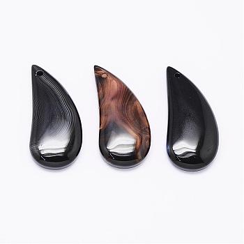 Natural Black Agate Agate Pendants, Magatama, Dyed, 40~44x18~22x5~7mm, Hole: 1.5mm