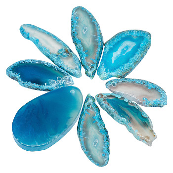 8Pcs Natural Agate Dyed Big Pendants, Nuggets Charms, Deep Sky Blue, 40~60x17~37x5~7mm, Hole: 1.8mm