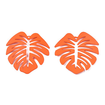 Spray Painted Iron Pendants, Tropical Leaf, Coral, 46x44x4.5mm, Hole: 1.6mm