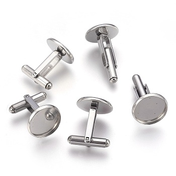 Tarnish Resistant Flat Round Stainless Steel Cuffinks, Stainless Steel Color, 19.5x18x16mm, Tray: 14mm