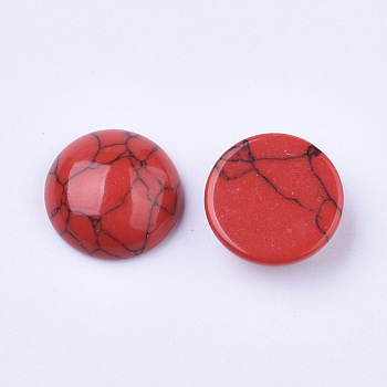 Dyed Synthetic Turquoise Flat Back Dome Cabochons, Half Round, Red, 12mm