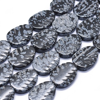 Natural Snowflake Obsidian Beads Strands, Leaf, 19~20x14.5~15x3.5~4mm, Hole: 0.8~1mm, about 20pcs/strand, 15.7 inch(40cm)