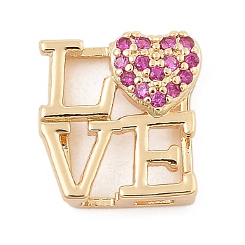 Brass Micro Pave Cubic Zirconia Slide Charms, Long-Lasting Plated, Word LOVE, Golden, 13x12.5x5.5mm, Hole: 1.5x10mm and 3x1.5mm