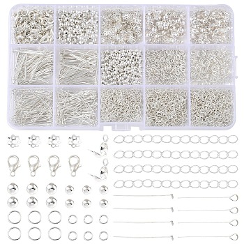 Alloy Lobster Claw Clasps & Iron Bead Tips & Eye Pin & Bead Caps & Spacer Beads & Open Jump Rings Findings Kits, Silver, 6x1mm, Hole: 1mm