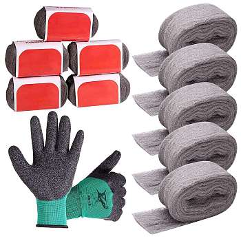 1 Pair Cut Resistant Gloves, Latex Sandy Coated Work Gloves, with 5 Bundle Polished Steel Wire, Turquoise, 100mm, 2m/bundle