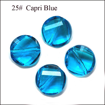 Imitation Austrian Crystal Beads, Grade AAA, K9 Glass, Faceted, Flat Round, Deep Sky Blue, 10x5mm, Hole: 0.9~1mm