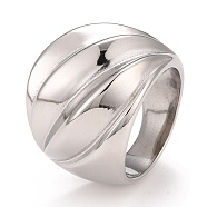 304 Stainless Steel Textured Chunky Ring, Croissant Ring for Women, Stainless Steel Color, US Size 7 1/4(17.5mm)(RJEW-B040-21B-P)