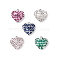 Rack Plating Brass Micro Pave Cubic Zirconia Charms, Heart Charm, Cadmium Free & Lead Free, Long-Lasting Plated, Mixed Color, Platinum, 11x12x4mm, Hole: 1mm(KK-C019-03P)