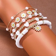 Bohemian Beach Daisy Bracelet Set 5-piece, Stainless Steel Multi-strand Bracelets for Women(YE1112-1)