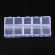 Cuboid Plastic Bead Containers, Flip Top Bead Storage, 10 Compartments White, 13.2x6.2x2.05cm(X-CON-N007-02)