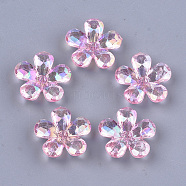 Transparent Acrylic Bead Caps, AB Color, Faceted, 5-Petal, Flower, Pink, 23x22x7mm, Hole: 1.8mm(X-TACR-T007-05D)