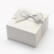 Cardboard Jewelry Boxes, with Ribbon Bowknot, Square, White, 7.55x7.55x4.35cm, Inner Available Size: 6.6x6.6x2cm(X-CBOX-L002-02B)