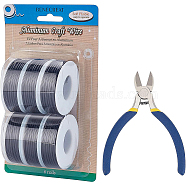 BENECREAT Round Aluminum Wire, with Iron Side Cutting Pliers, Black, 12 Gauge, 2mm, 5.8m/roll, 6 rolls(AW-BC0003-31C-2.0mm)
