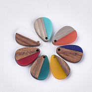 Resin & Wood Pendants, teardrop, Mixed Color, 21.5x14.5x3.5mm, Hole: 1.8mm(X-RESI-S358-14-M)