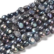 Natural Cultured Freshwater Pearl Beads Strands, Dyed, Two Sides Polished, Grade 3A, Black, 6~6.5x6.5~7x4.5~5mm, Hole: 0.5mm, about 57pcs/strand, 13.46~13.58 inch(34.2~34.5cm)(PEAR-E017-33)