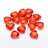 Valentines Day Ideas for Her Transparent Acrylic Beads, Faceted Heart, Red, about 25mm long, 28.5mm wide, 16mm thick, hole: 3mm, about 88pcs/500g(PL318Y-5)