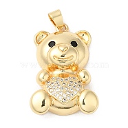Rack Plating Brass Micro Pave Clear Cubic Zirconia Pendants, Bear Charms with Heart, Long-Lasting Plated, Cadmium Free & Lead Free, Real 18K Gold Plated, 34x22.5x8mm, Hole: 5x4mm(KK-R144-07G)