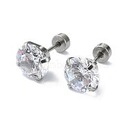 304 Stainless Steel Crystal Rhinestone Ear False Plugs, Gauges Earrings for Women Men, Stainless Steel Color, 8mm(STAS-C089-04E-P)