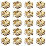 Brass Rhinestone Spacer Beads, Grade A, Wavy Edge, Rondelle, Crystal, Golden, 8x3.8mm, Hole: 1mm(RB-YW0001-05D-01G)