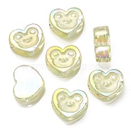 UV Plating Rainbow Iridescent Acrylic Beads, with Glitter Powder, Heart with Bear Pattern, Champagne Yellow, 17.5x20x9mm, Hole: 3.5mm(OACR-G012-11C)