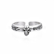 Halloween Alloy Skull Open Cuff Ring for Women, Cadmium Free & Lead Free, Antique Silver, US Size 6 3/4(17.1mm)(RJEW-T009-26AS)