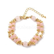 Natural Rose Quartz Beaded Double Line Multi-strand Bracelet, Gemstone Jewelry for Women, Golden, 7-1/4 inch(18.5cm)(BJEW-JB08667)