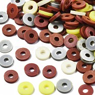 Handmade Polymer Clay Beads, Heishi Beads, for DIY Jewelry Crafts Supplies, Disc/Flat Round, Saddle Brown, 6x1mm, Hole: 2mm, about 26000pcs/1000g(CLAY-T019-02B-30)