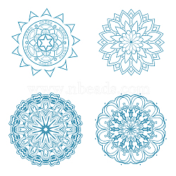 PVC Wall Static Stickers, Round Shape, for Window or Stairway Home Decoration, Flower Pattern, Sticker: 16x16cm, 4pcs/set(DIY-WH0235-020)