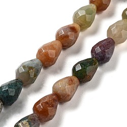 Natural Indian Agate Beads Strands, Faceted Teardrop, 10x7mm, Hole: 1.2mm, about 20pcs/strand, 7.87''(20cm)(G-P520-B22-01)