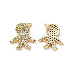 Brass Micro Pave Clear Cubic Zirconia Connetor Charms, Boy Links, Real 18K Gold Plated, 15x14x2.5mm, Hole: 1.2mm(KK-E068-VB031)