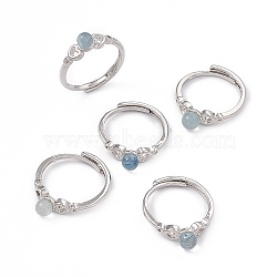 Heart Natural Aquamarine Adjustable Rings, Platinum Tone Brass Finger Rings for Women, 1.7~5mm, Inner Diameter: US Size 8 1/4(18.3mm)(RJEW-G273-13P-02)