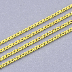 Spray Painted Brass Curb Chains, with Spool, Soldered, Yellow, 1.7x1.2x0.3mm, about 100yard/roll(CHC-S007-02B)