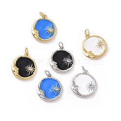 Rack Plating Brass Micro Pave Cubic Zirconia Pendants, with Enamel and Jump Ring, Long-Lasting Plated, Cadmium Free & Lead Free, Flat Round & Sun & Moon, Mixed Color, 17.5x15.5x3mm, Hole: 3mm(ZIRC-C042-18)