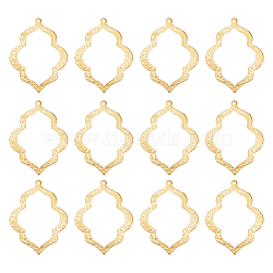 12Pcs Brass Retro Hollow Pendants, Flower Frame, Golden, 49x37.5x1mm, Hole: 1.6mm(KK-BC0011-72)