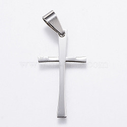 304 Stainless Steel Pendants, Cross, Stainless Steel Color, 32.5x17x1.5mm, Hole: 5x9mm(STAS-F106-60P)
