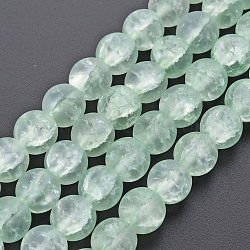 Crackle Glass Beads Strands, Dyed & Heated, Frosted, Round, Light Green, 10mm, Hole: 1.4mm, about 41~42pcs/strand, 15.35~15.75 inch(39~40cm)(GLAA-S192-D-009E)