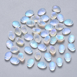 Transparent Spray Painted Glass Charms, with Glitter Powder, Oval, Clear AB, 8.5x6x4.5mm, Hole: 1mm(X-GLAA-R211-05-D03)