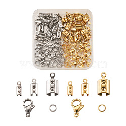 304 Stainless Steel Folding Crimp Ends, with Jump Rings, Lobster Claw Clasps, Golden & Stainless Steel Color, 150pcs/box(STAS-TA0001-35)